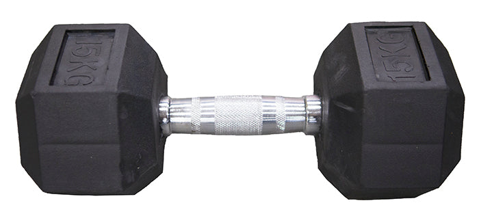DB-1150-RC_Hce Rubber Hex 15Kg Dumbbell