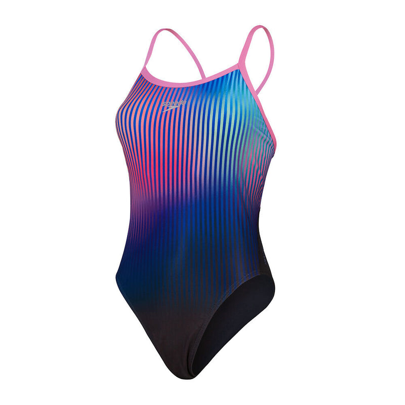 Speedo Wmns Placement Turnback-Black/Kiki Pink/Picton Blue