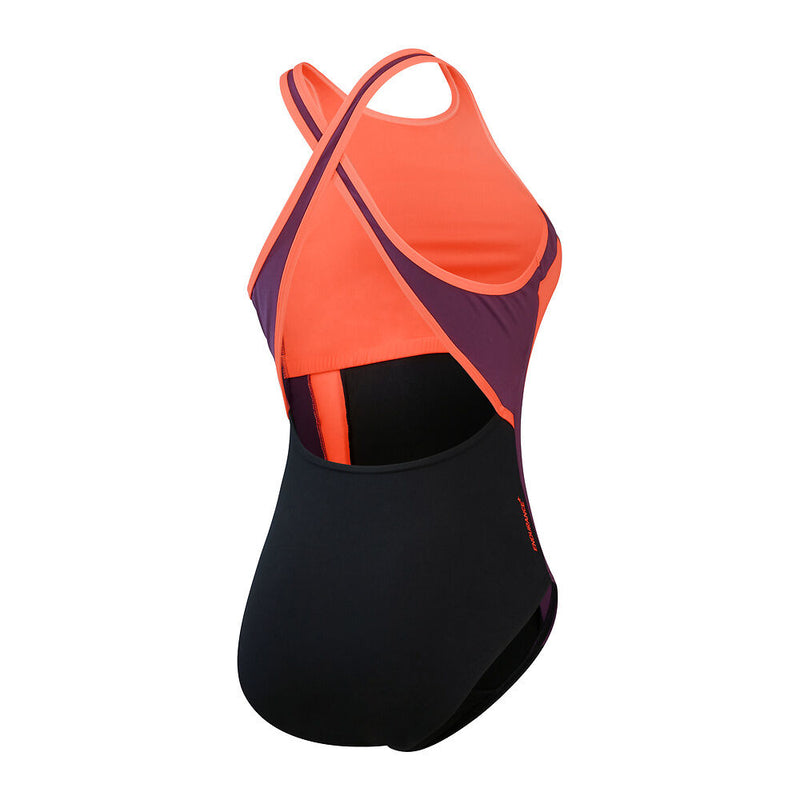 Speedo Wmns High Nck Splice X Back-Black/Plum Dandy/Siren Red