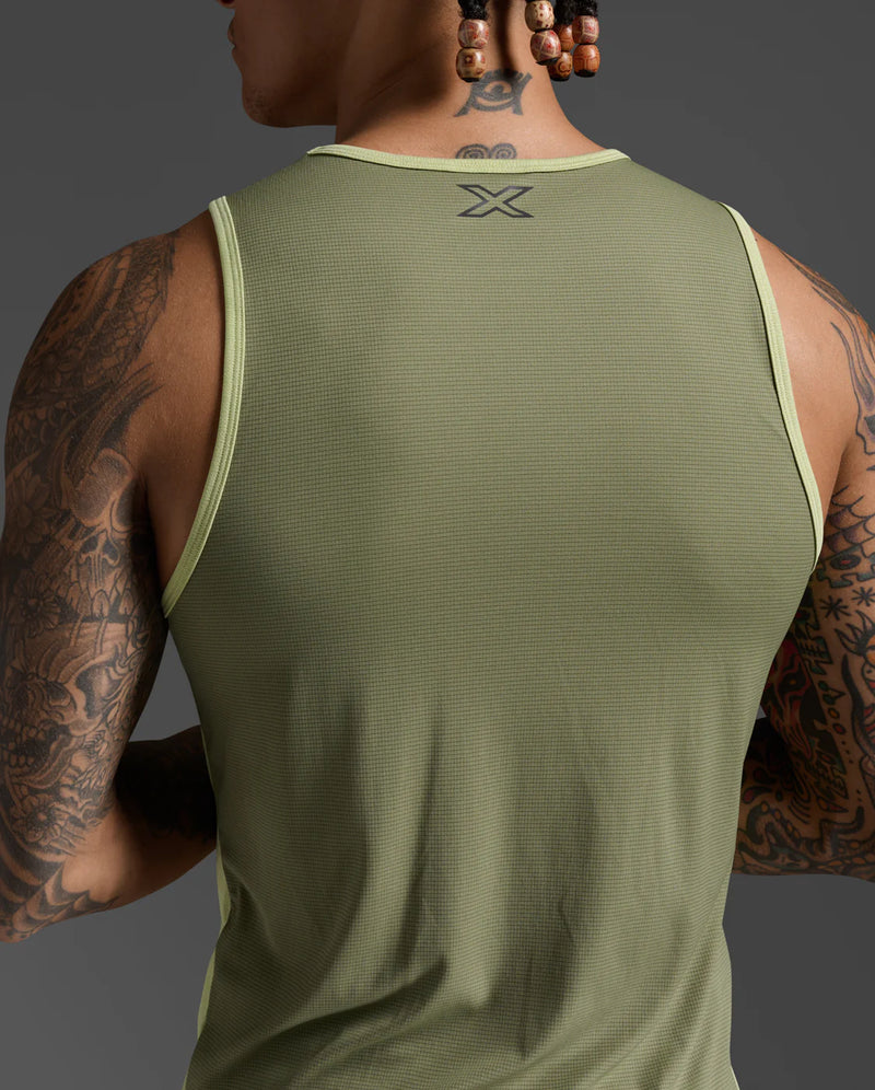 2XU Mens Aero Tank-Green Mist/Hunter Green