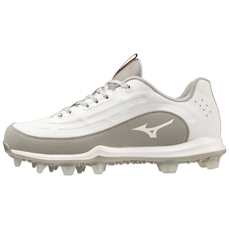 Mizuno Finch Elite 6 TPU Moulded Adult Baseball/Softball Cleat-White/Oyster Mushroom-7