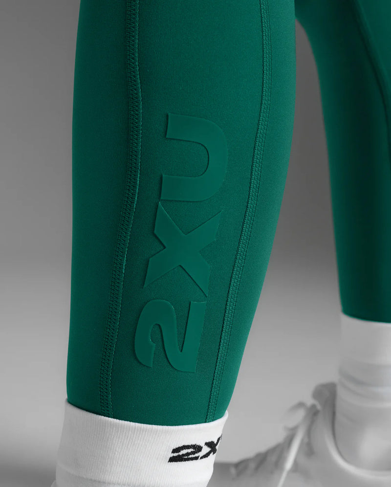 2XU Form Stash Hi-Rise Compression Tights-Dark Moss/Dark Moss