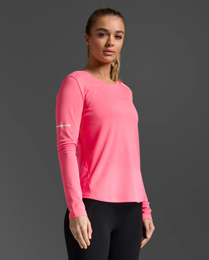 2XU Womens Aero Long Sleeve-Pink Glow/White Ref