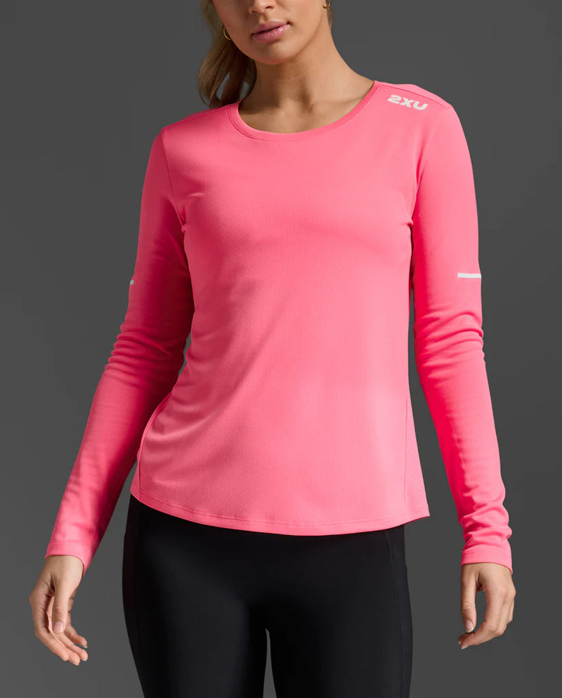 2XU Womens Aero Long Sleeve-Pink Glow/White Ref