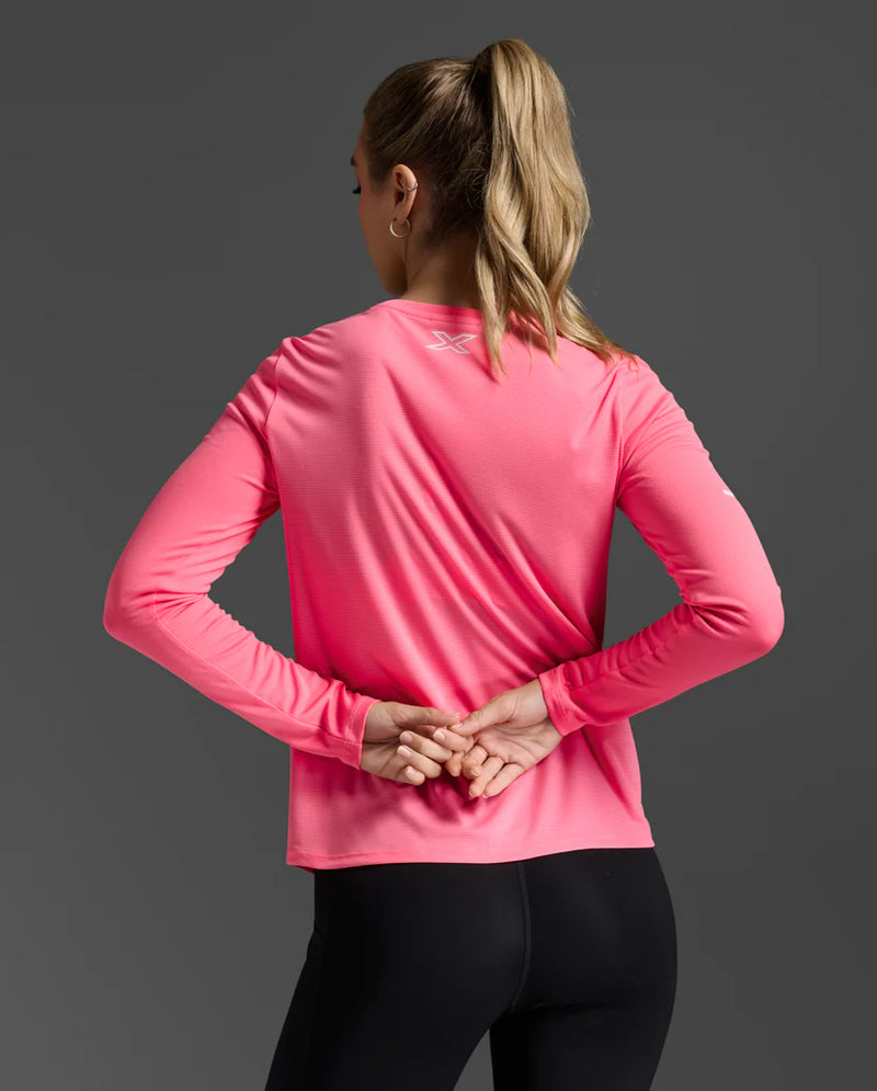 2XU Womens Aero Long Sleeve-Pink Glow/White Ref