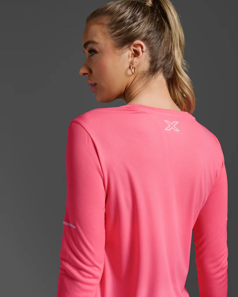 2XU Womens Aero Long Sleeve-Pink Glow/White Ref