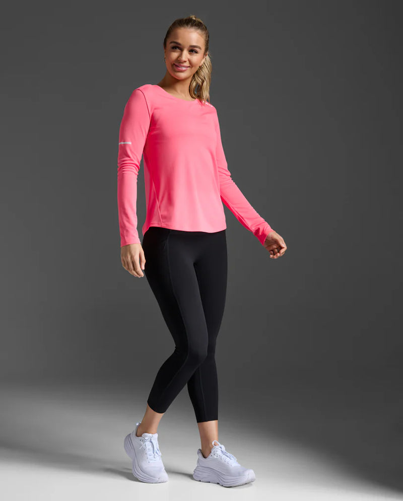 2XU Womens Aero Long Sleeve-Pink Glow/White Ref