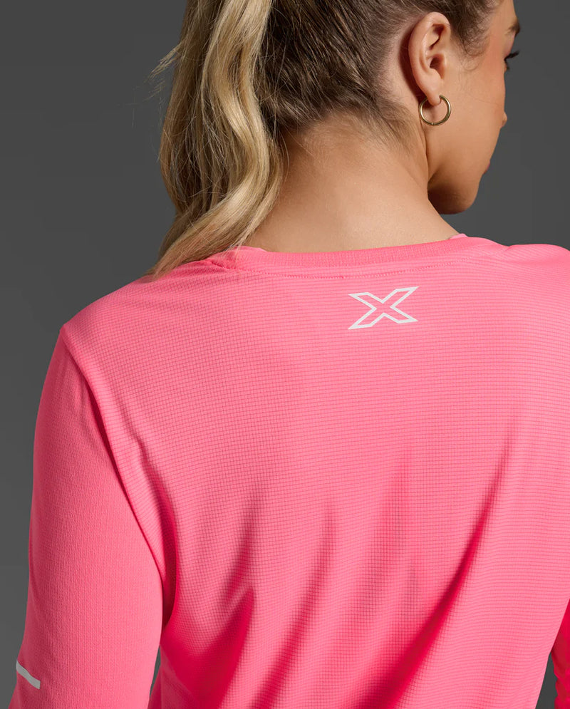 2XU Womens Aero Long Sleeve-Pink Glow/White Ref