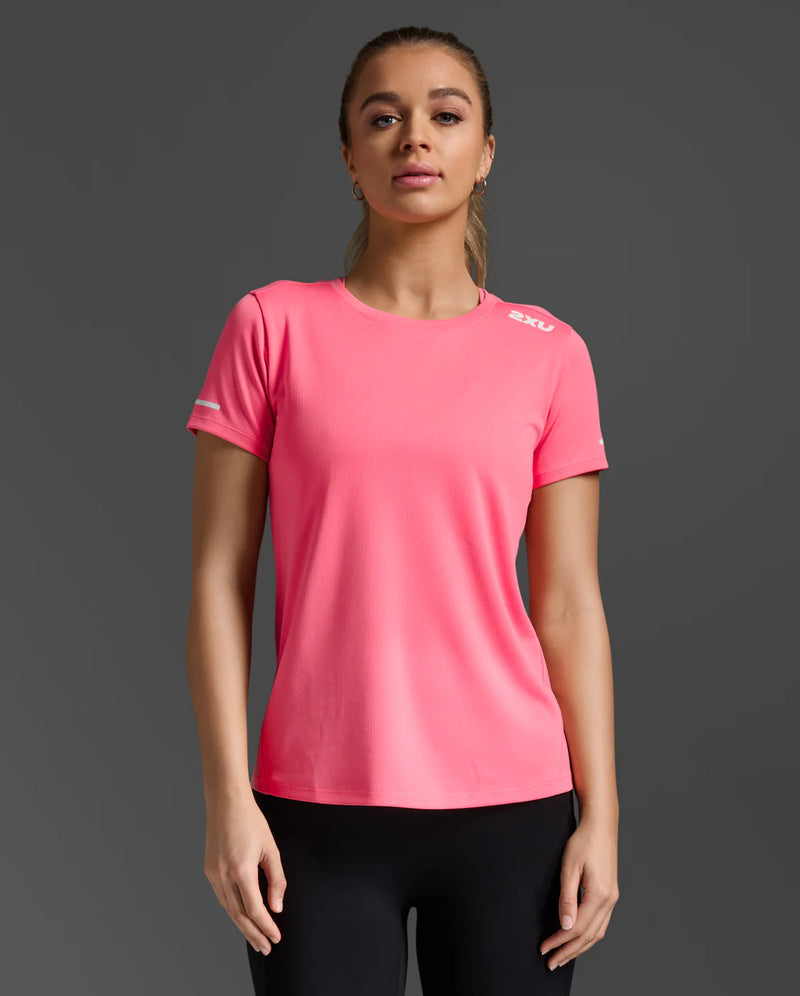 2XU Womens Aero Tee-Pink Glow/White Ref