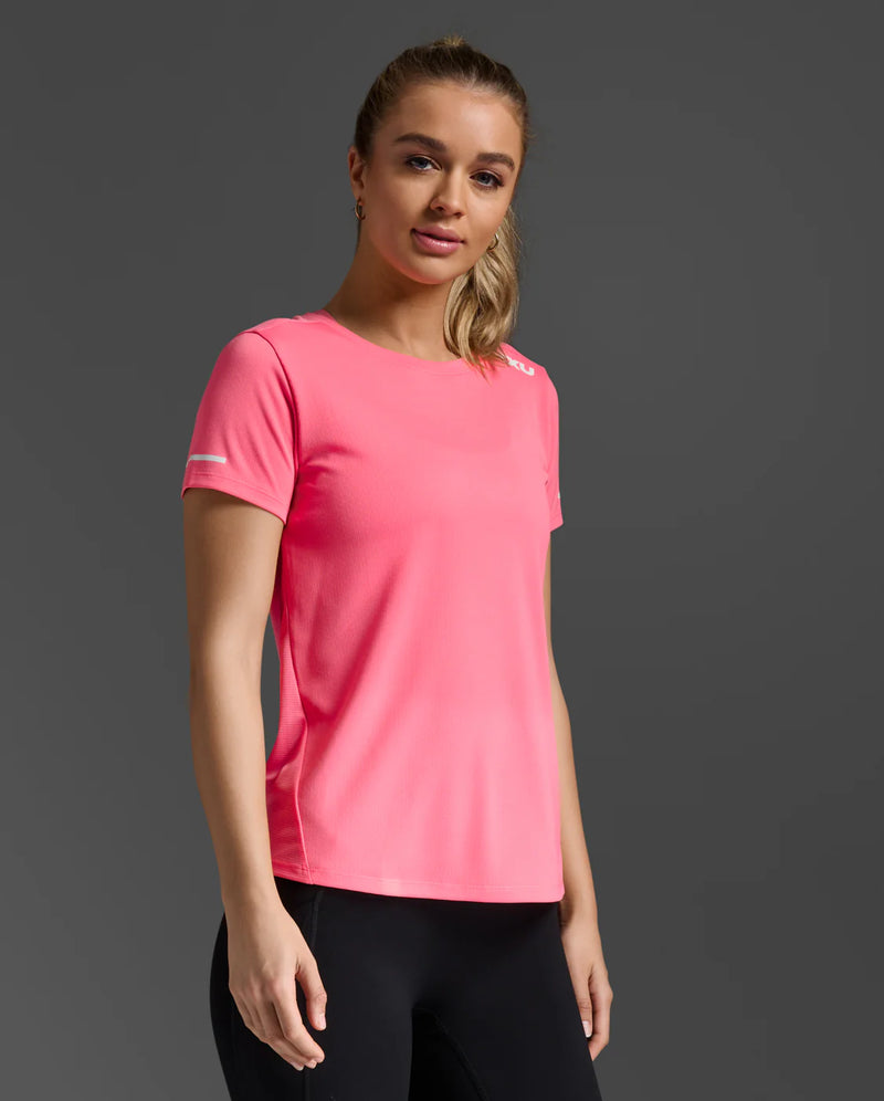 2XU Womens Aero Tee-Pink Glow/White Ref