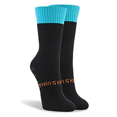 Thinskins Fine Knit Football Socks - Black/Teal Top
