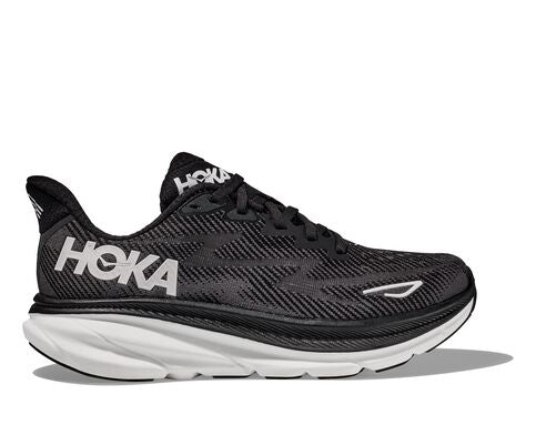 Hoka Mens Clifton 9 Wide Running Shoe - Black/White