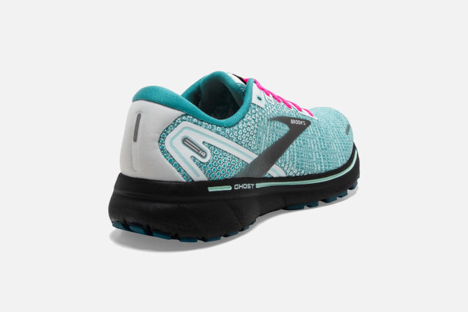 Brooks Womens Ghost 14 B Running Shoe - White/Black/Blue Light