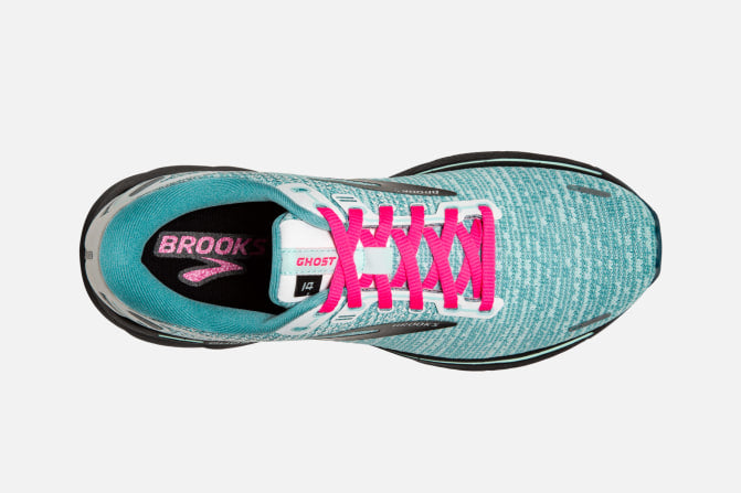 Brooks Womens Ghost 14 B Running Shoe - White/Black/Blue Light