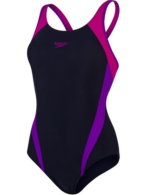 Speedo Womens Splice Muscleback Swimsuit - True Navy/Violet/Diva