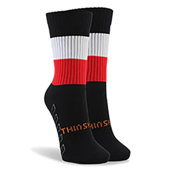 Thinskins Short Fine Knit Football Socks - Black/White Red Hoops