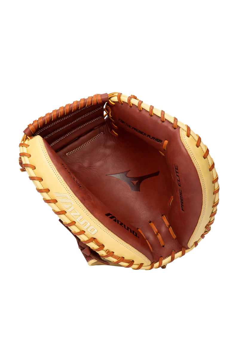 Mizuno Prime Elite 33.5 Inch Baseball RHT Catchers Mitt - Mahogany/Cream
