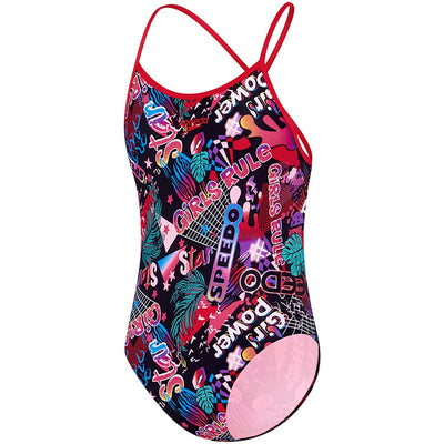 4260B/7623_Speedo Girls Open X Back One Piece - Girl Power