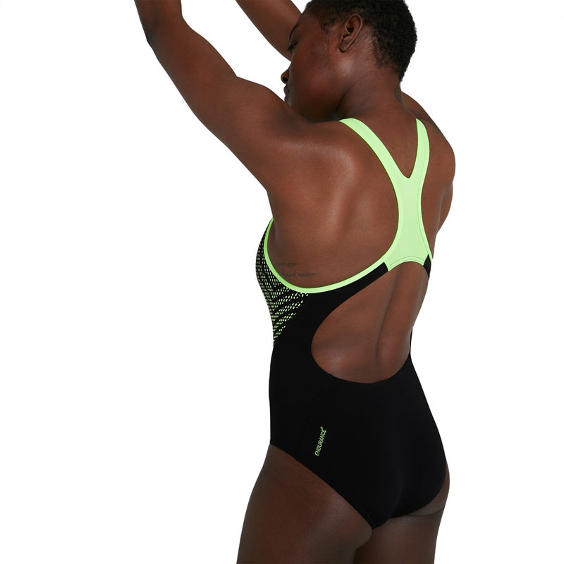 Speedo Womens Placement Laneback Swimsuit - Black/Green