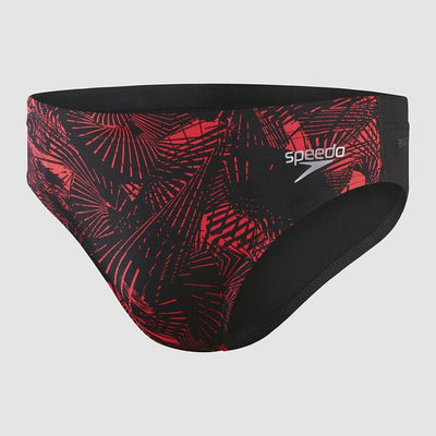 Speedo Mens Allover 7cm Brief - Black/Lava Red