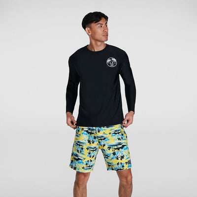 Speedo Mens Prnt LS Swim Tee - Black
