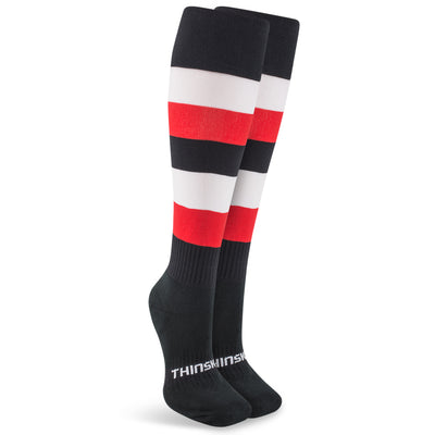 Thinskins Fine Knit Football Socks - Black/White Red Hoops