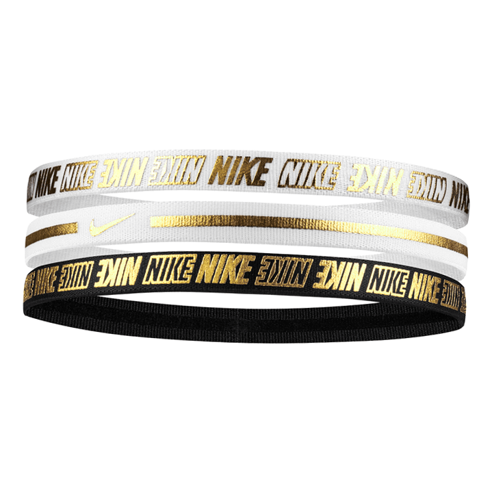 Nike 3 Pack Metallic Headbands - White/White/Black