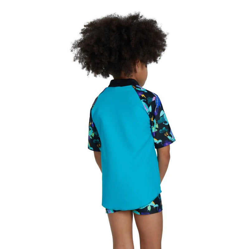 Speedo Toddler Boys Printed LS Rashie - Black/Aqua Green/Indaco