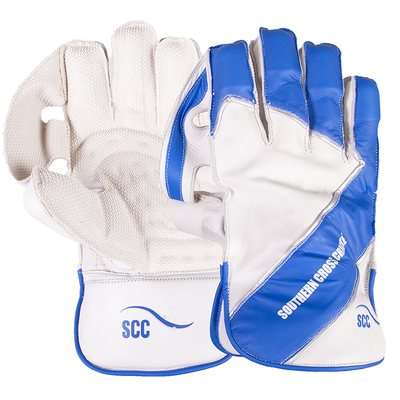 SCC Pro Adult Wicket Keeping Gloves-White/Blue_SCC130PRWG