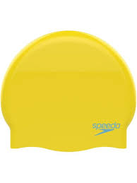 Speedo Plain Moulded Silicone Junior Swim Cap - Yellow/Chill Blue